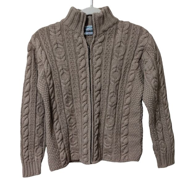 Aran Crafts Sweaters - Aran Crafts Ireland merino wool tan zip close cardigan fisherman cable knit S